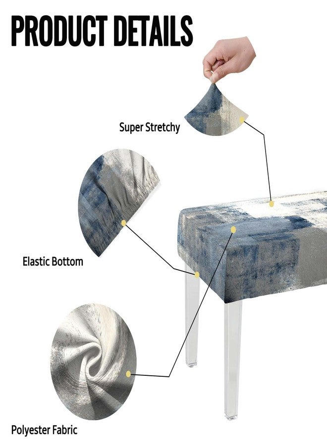 MCALK Blue Stretch Dining Bench Cover, Washable Abstract Bench Seat Protector Cover,Anti-Dust Removable Grey Bench Slipcover for Kitchen, Living Room, Bedroom - Image 2